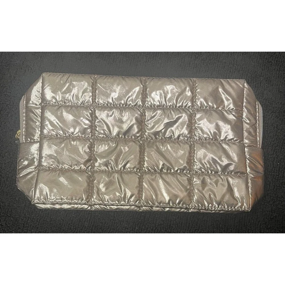 Sephora Quilted Metallic Bronze Makeup Cosmetic Travel Bag Zip Organizer Pouch